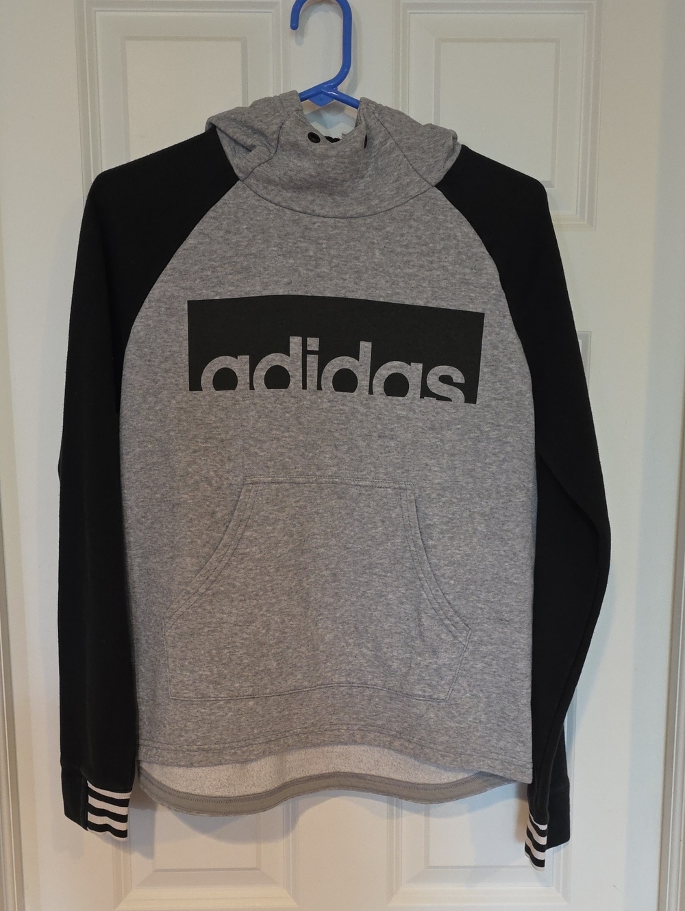adidas Grey and Black Logo Pullover Hoodie